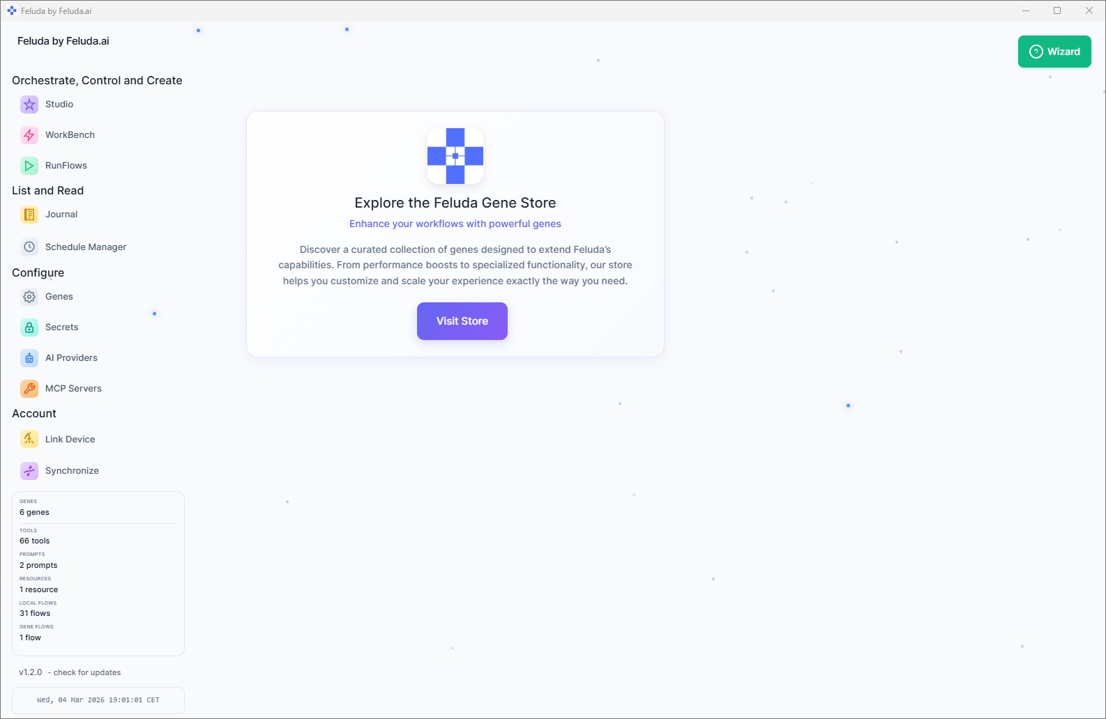 Feluda desktop application — initial welcome screen