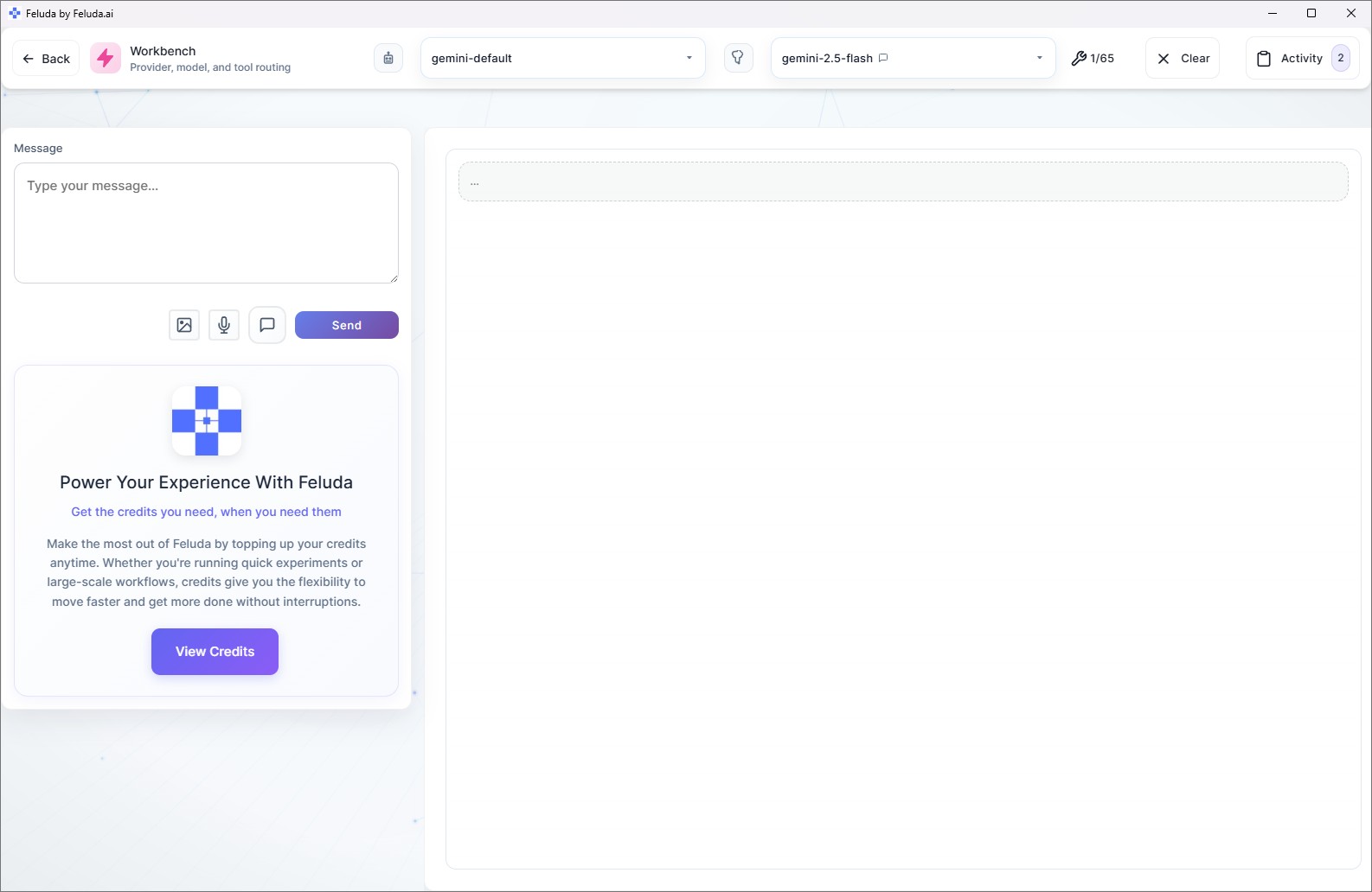 Feluda Workbench clean state after opening