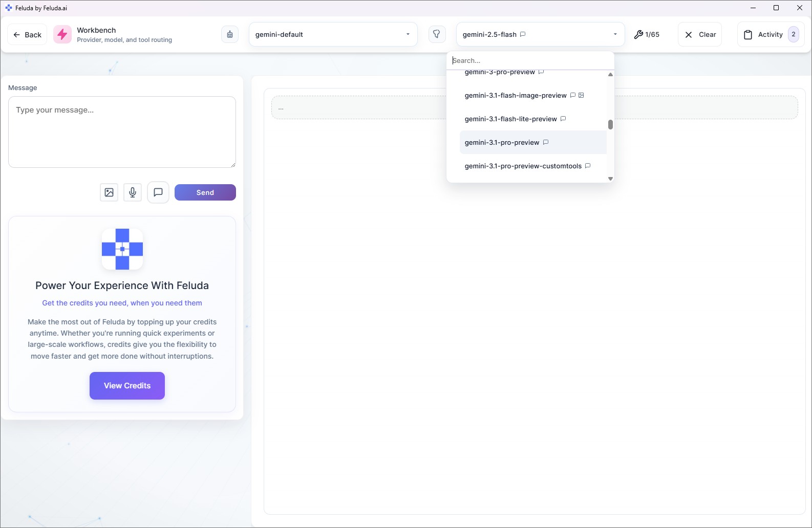 Workbench model dropdown showing available models
