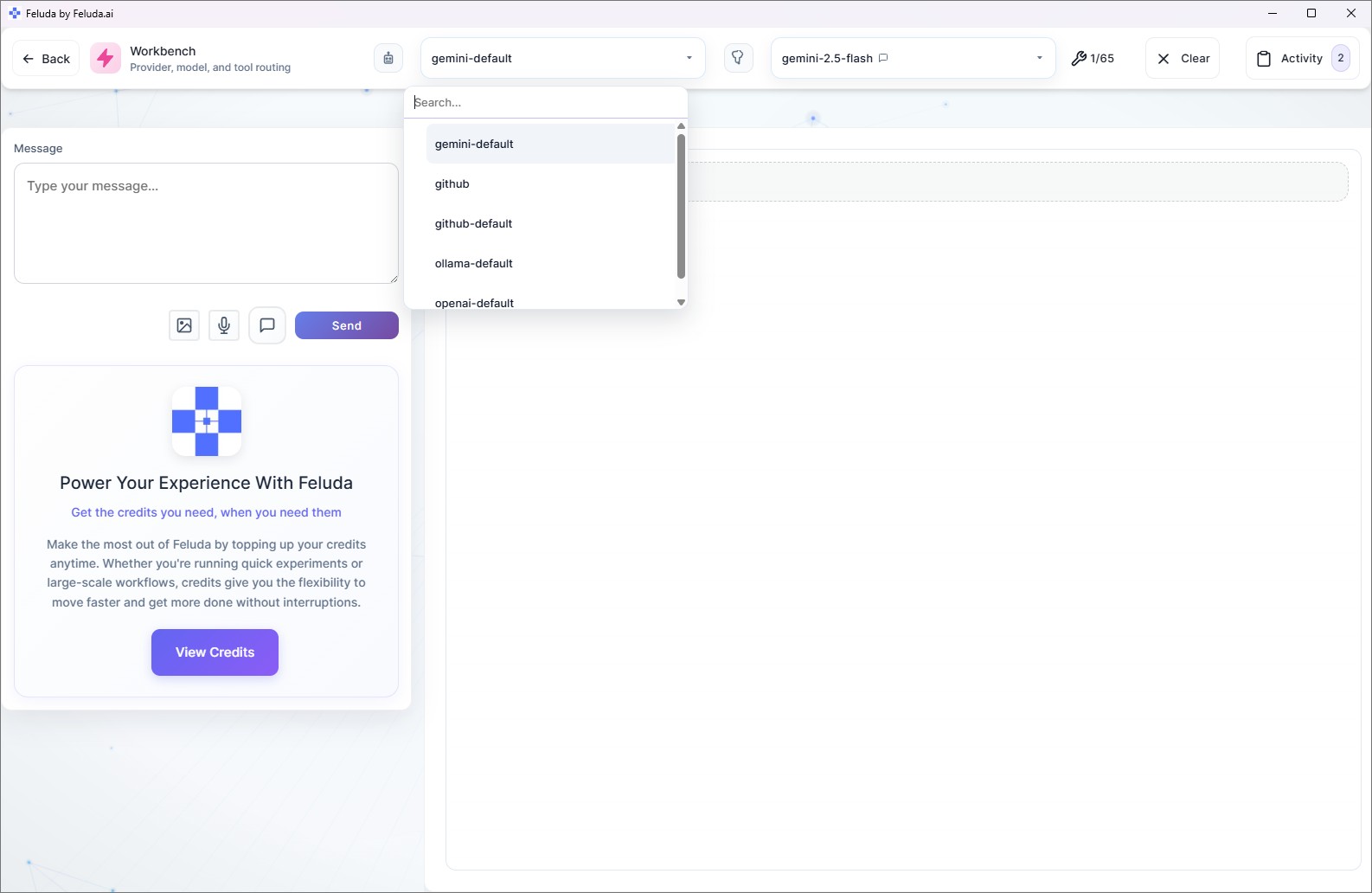 Workbench provider dropdown showing available providers