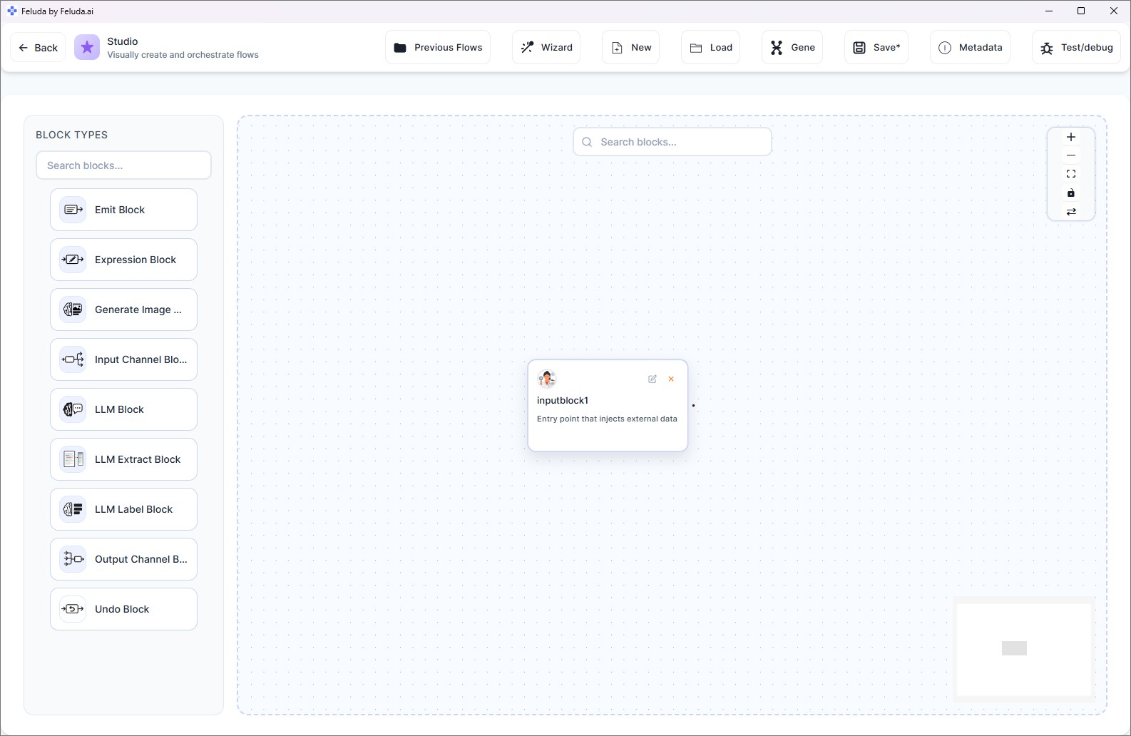 Studio canvas with only an Input block placed