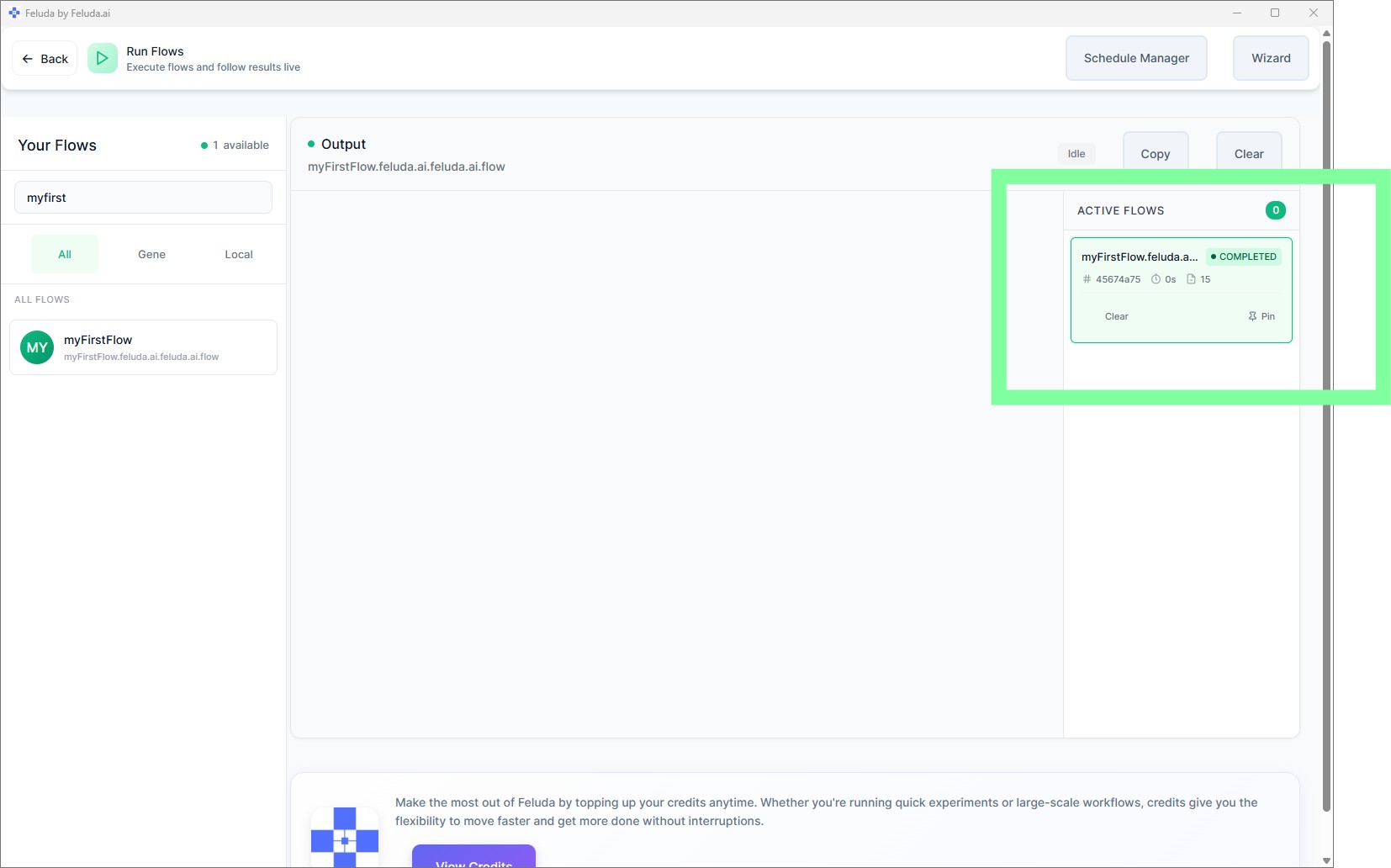 Completed flow run appearing in the sidebar
