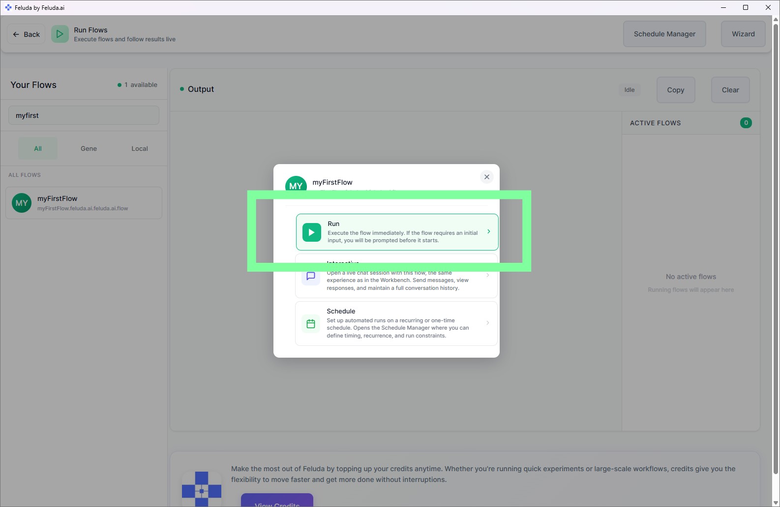 RunFlows selecting the Run Flow option