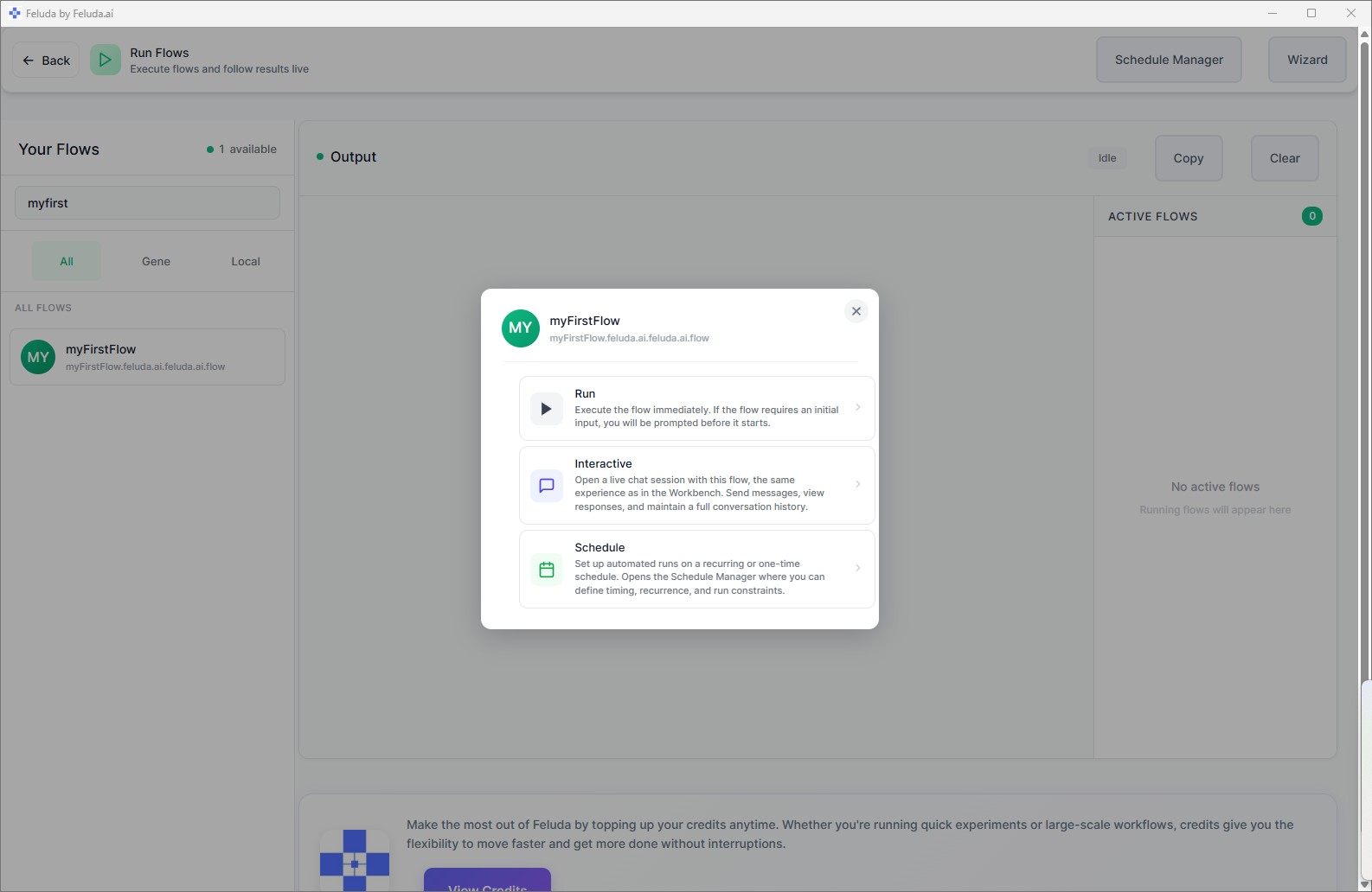 RunFlows flow card selected and ready to run