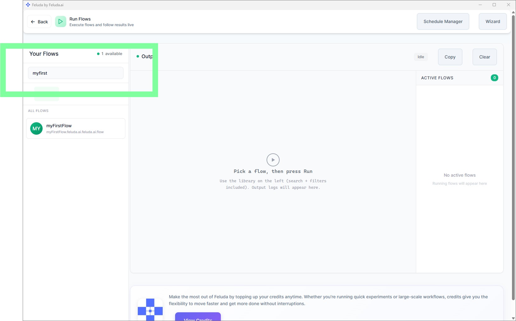 RunFlows search bar showing flow search results